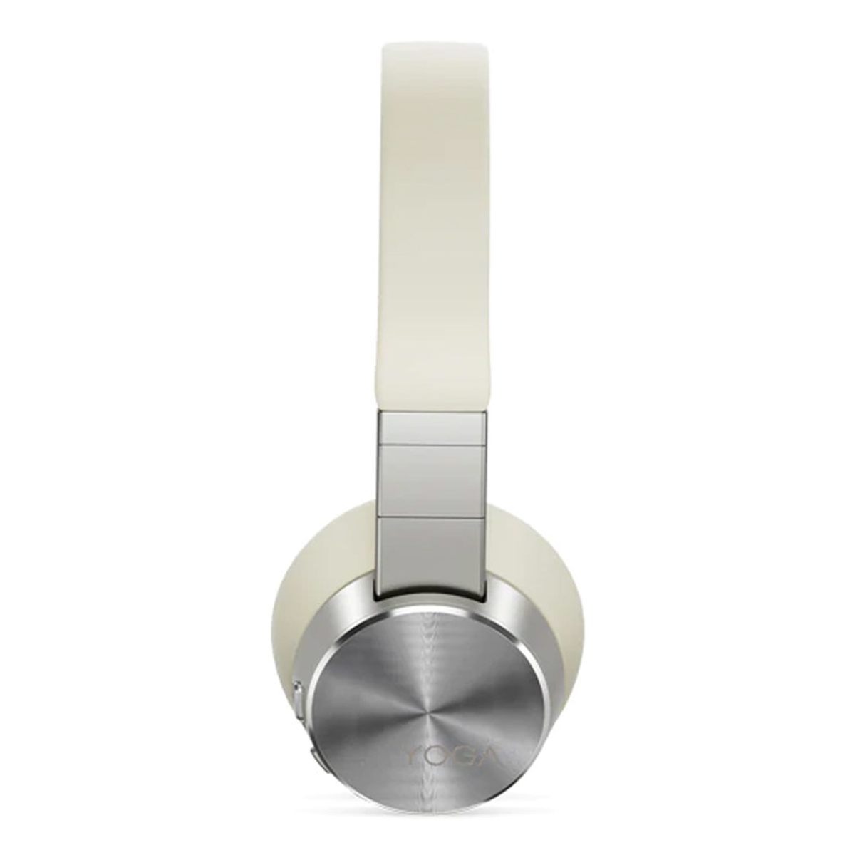 White over-ear headphones with silver details. The brand name 'YOGA' is printed. White background.