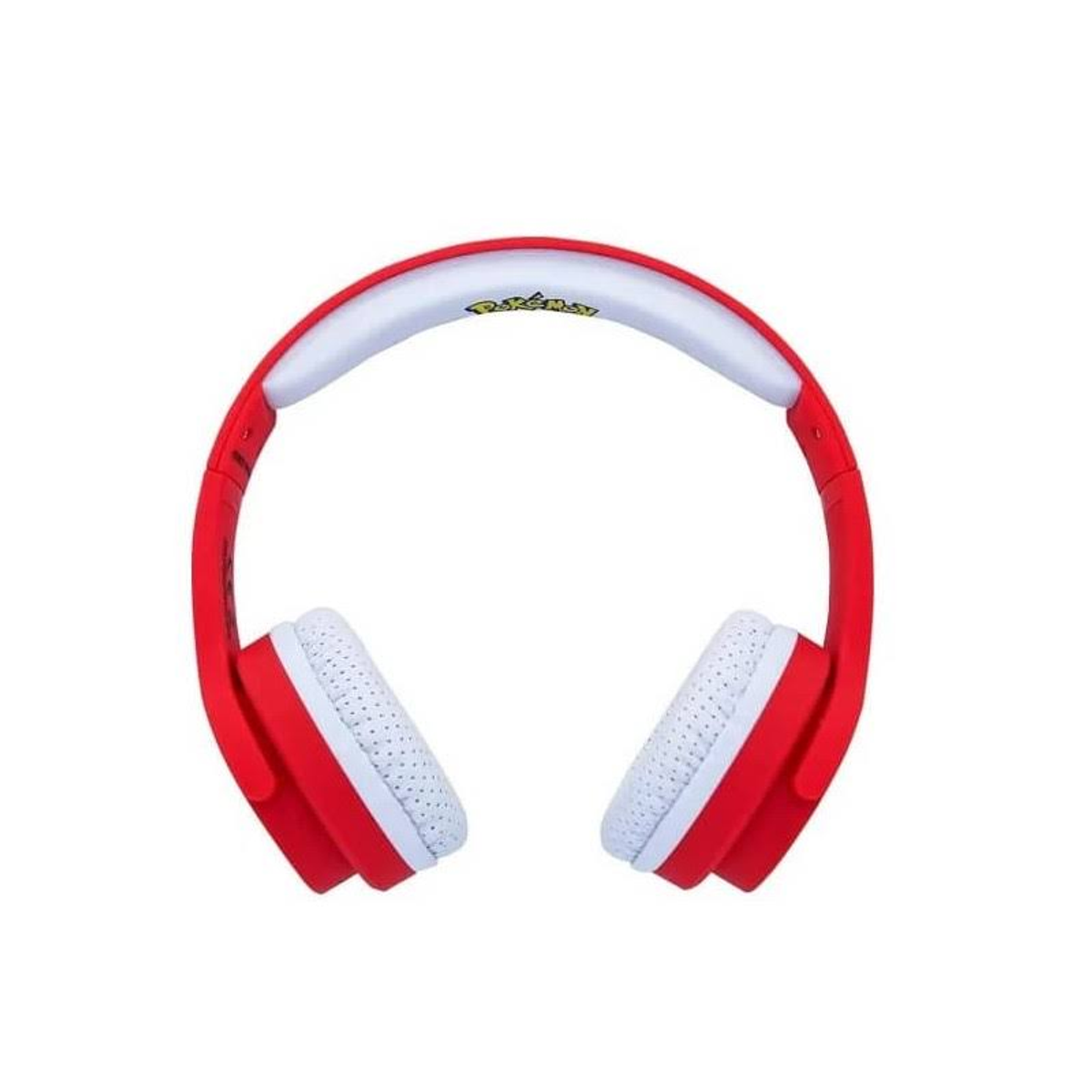 Czerwone i białe słuchawki Pokemon z logo Pokemon na pałąku.