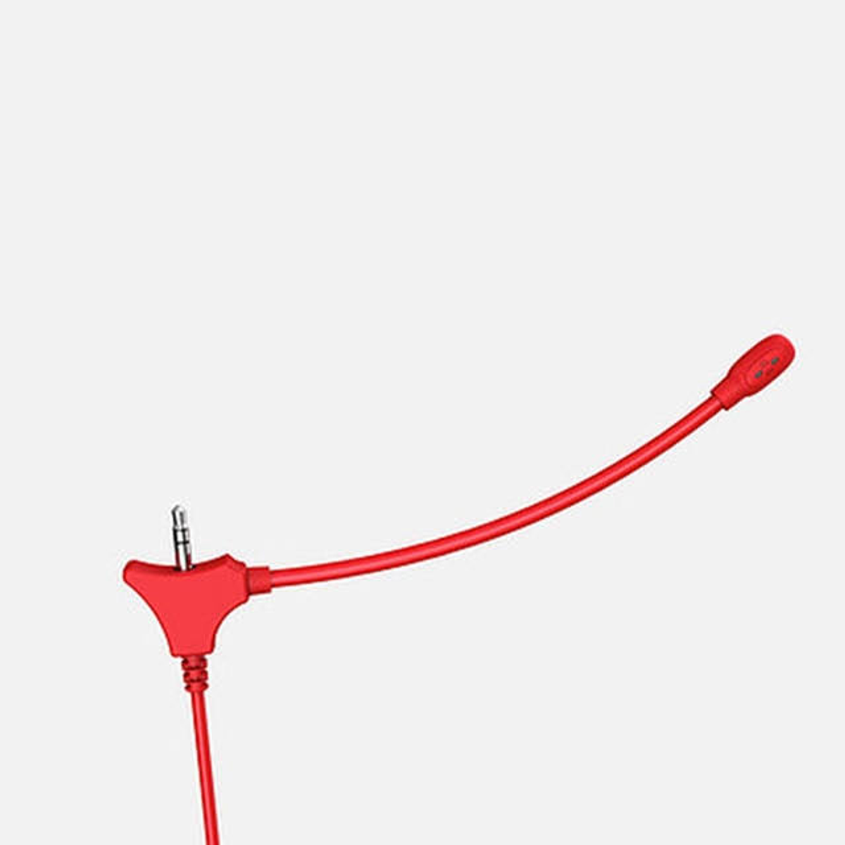Czerwony mikrofon do gier, z elastycznym ramieniem i złączem.