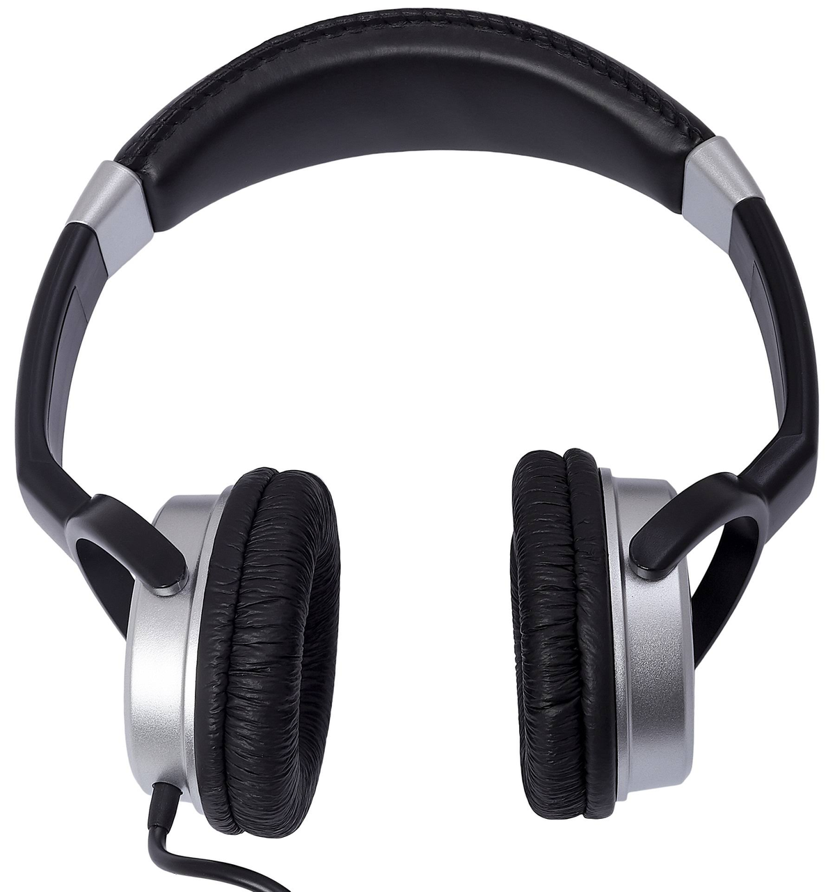 Casque noir et argent. Le casque est couché. Le fond est blanc.