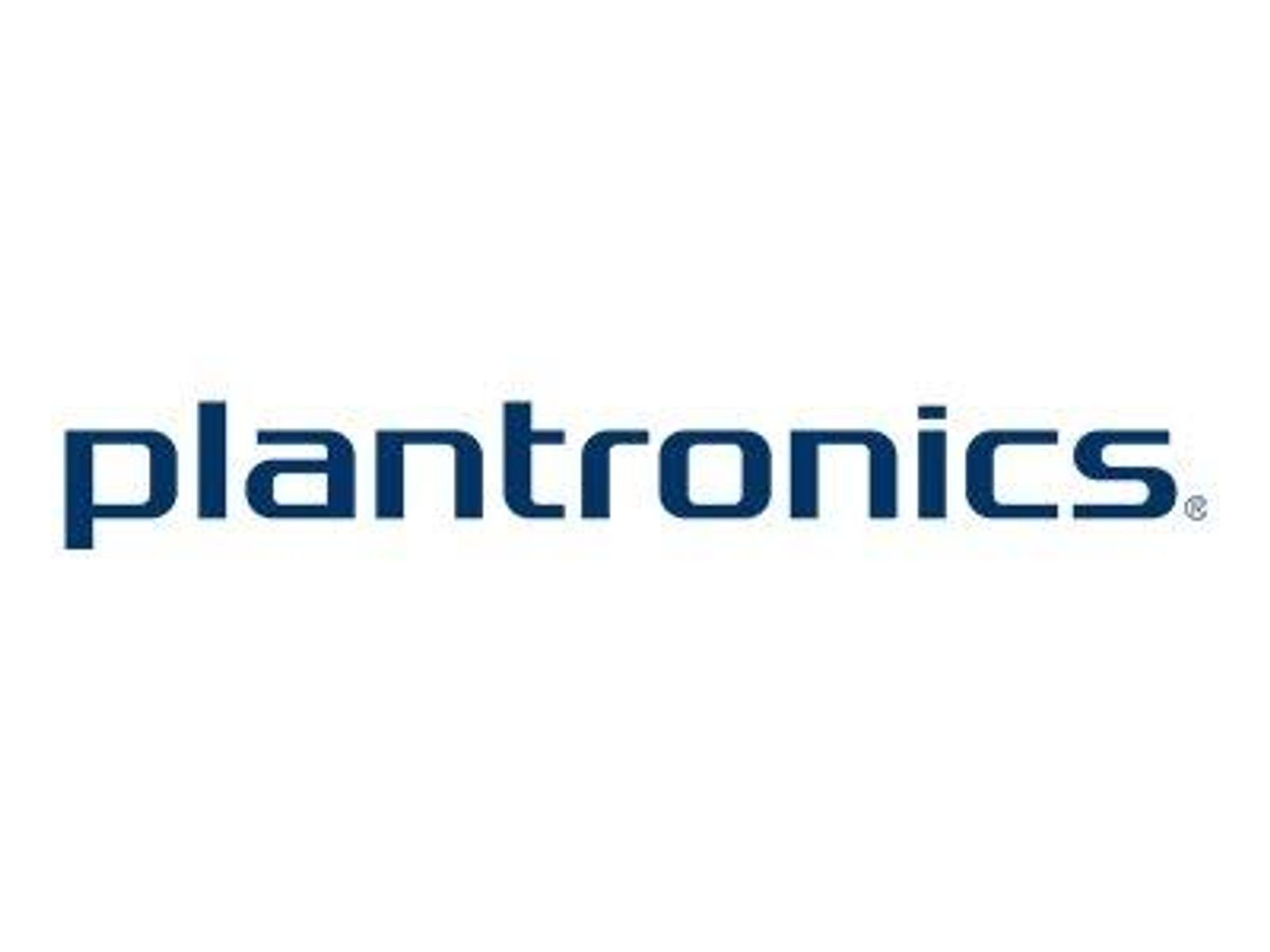 Logo Plantronics jest niebieskie, z nazwą firmy w czcionce bezszeryfowej na białym tle.