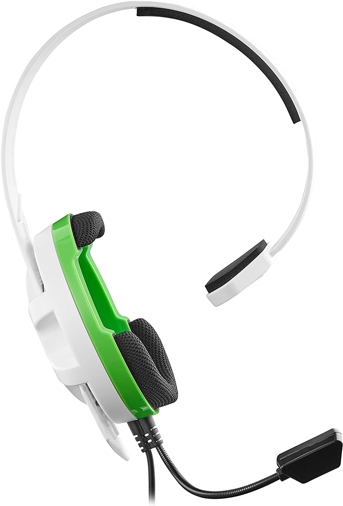 Auriculares blancos y verdes con micrófono.