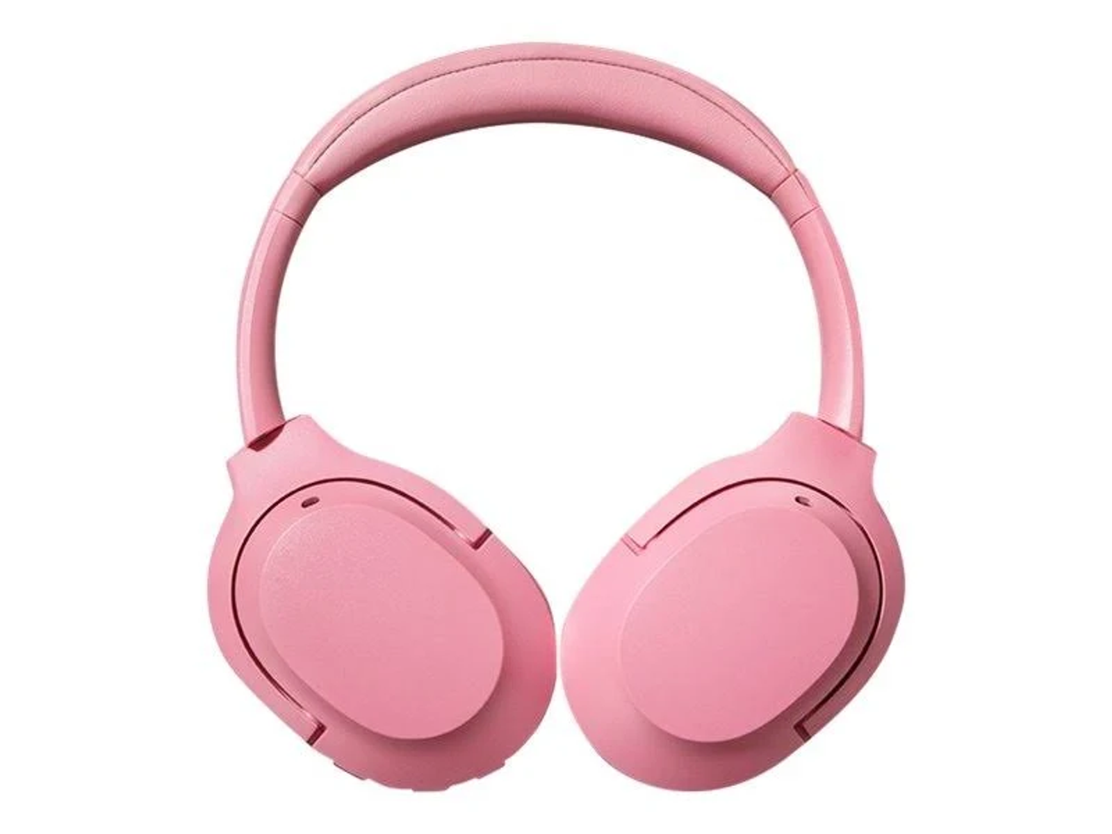 Różowe słuchawki bezprzewodowe na białym tle.