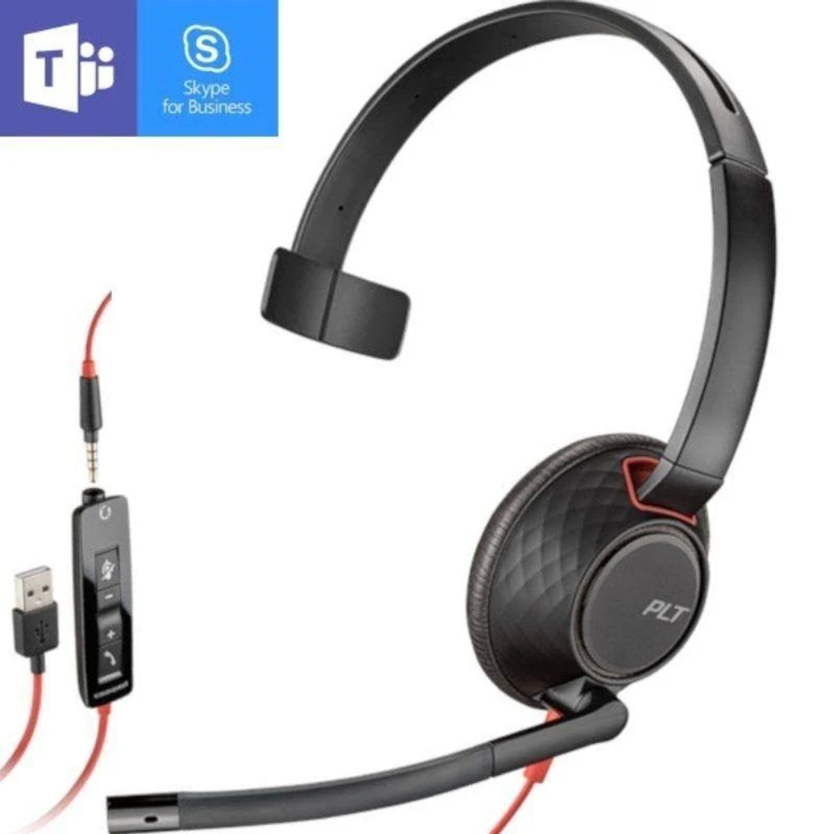 Czarny zestaw słuchawkowy z mikrofonem i połączeniem USB.