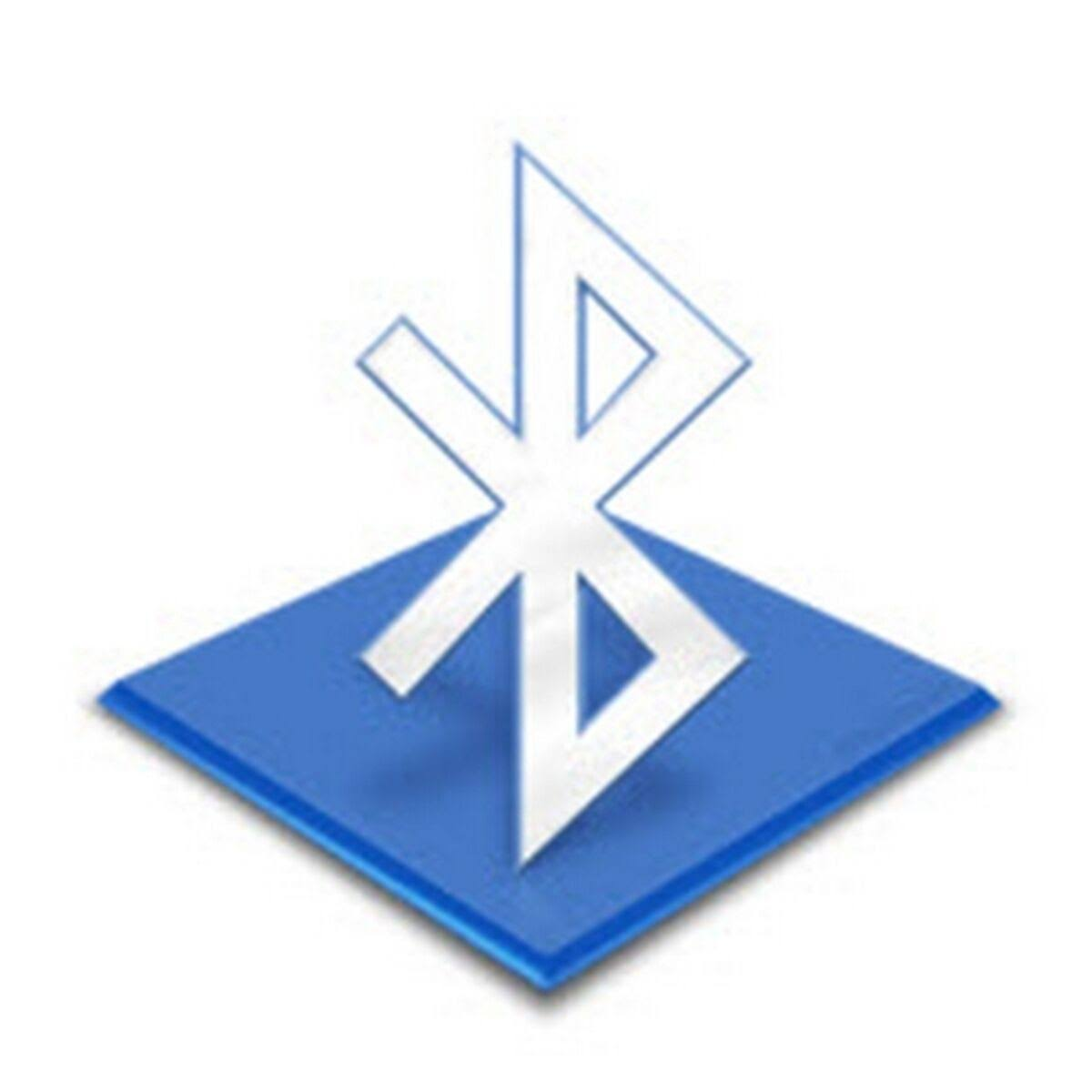 Blaues Bluetooth-Logo auf blauem Quadrat. Weißer Hintergrund.