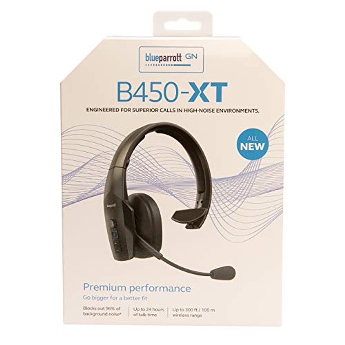 Zestaw słuchawkowy z mikrofonem w pudełku. Pudełko ma tekst i obraz.