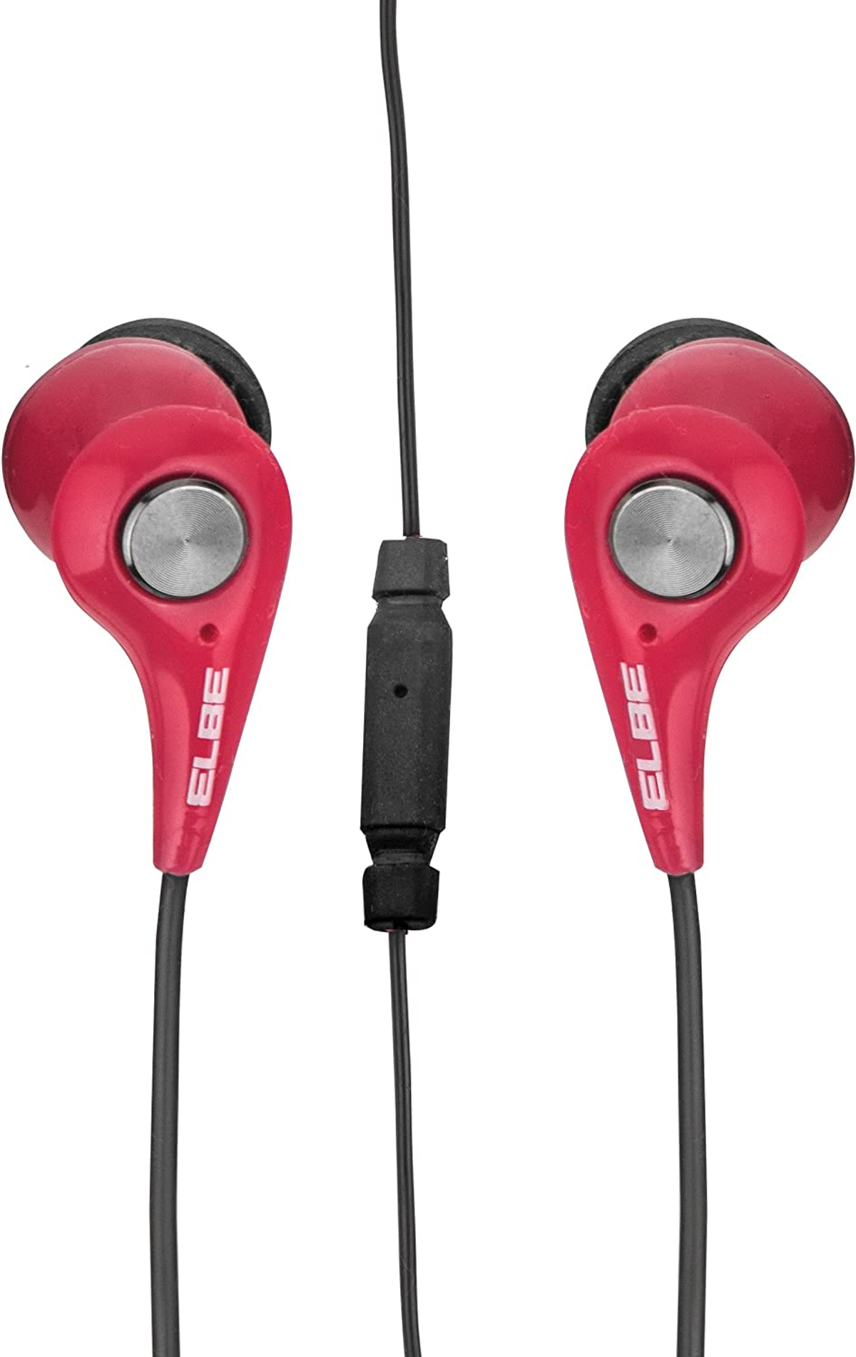 Auriculares rojos con detalles en negro y plateado. La marca es ELBE.