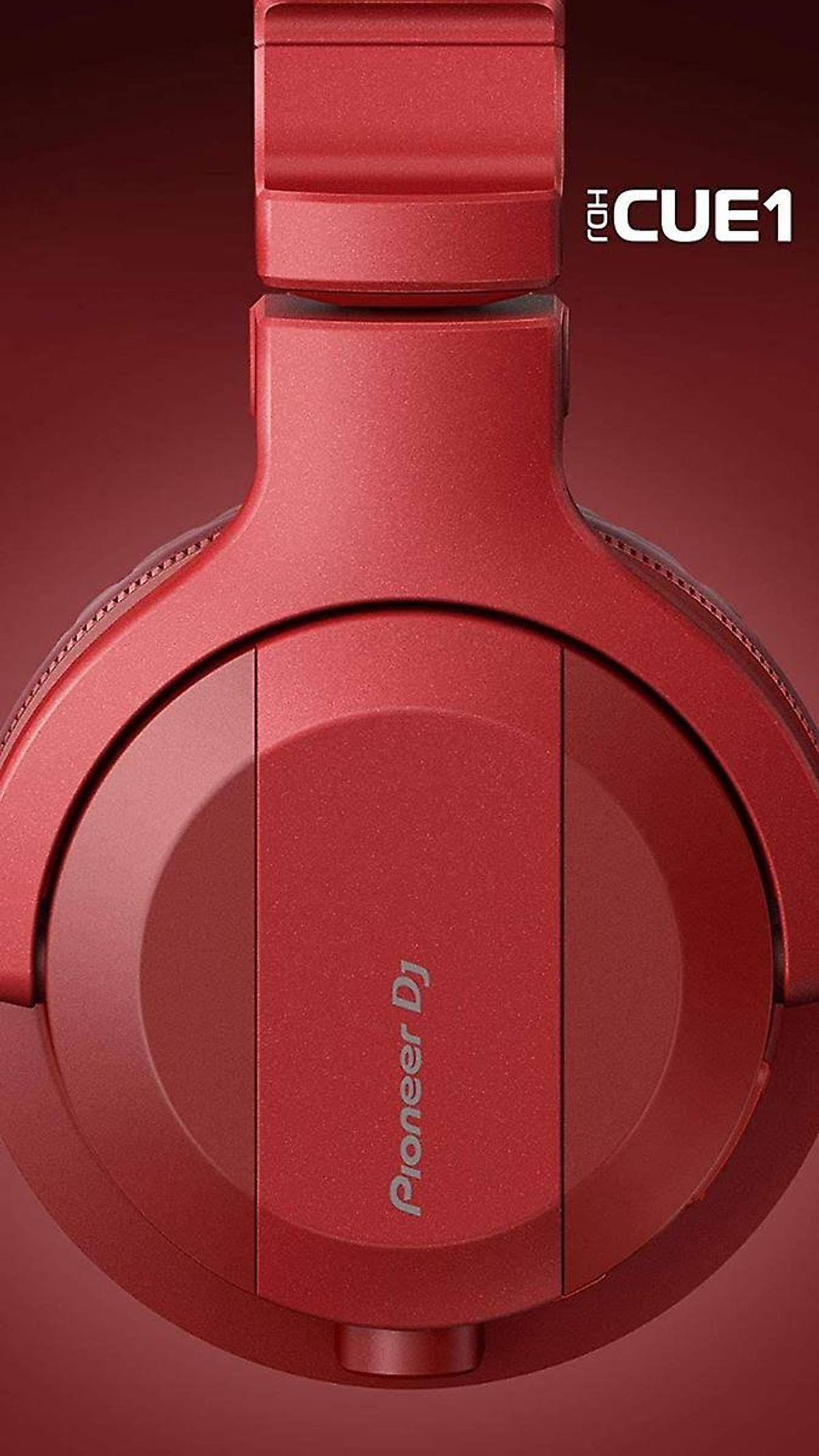 Czerwone słuchawki Pioneer DJ. Tło jest czerwone.