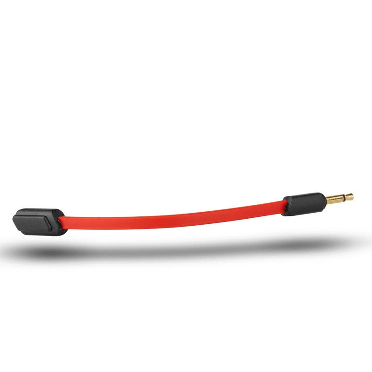 Un cavo rosso con connettori neri e un jack da 3,5 mm.