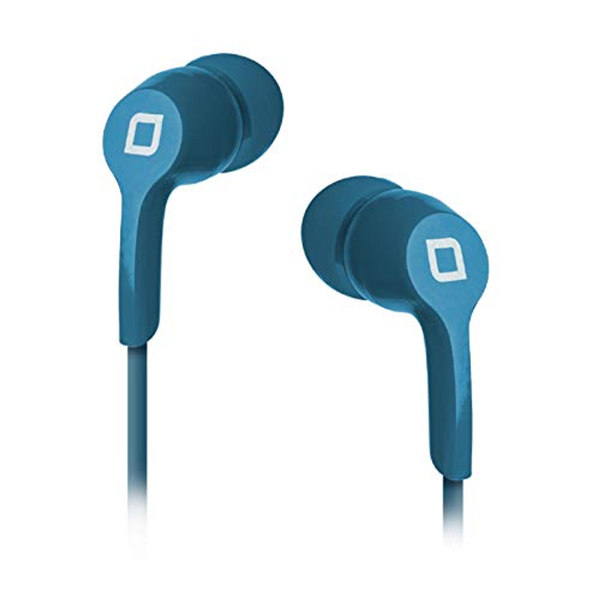 Auriculares azules internos. Fondo blanco.