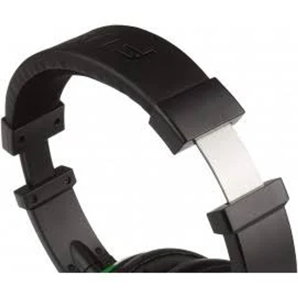 Nahaufnahme des oberen Bands des schwarz-weißen Headsets.