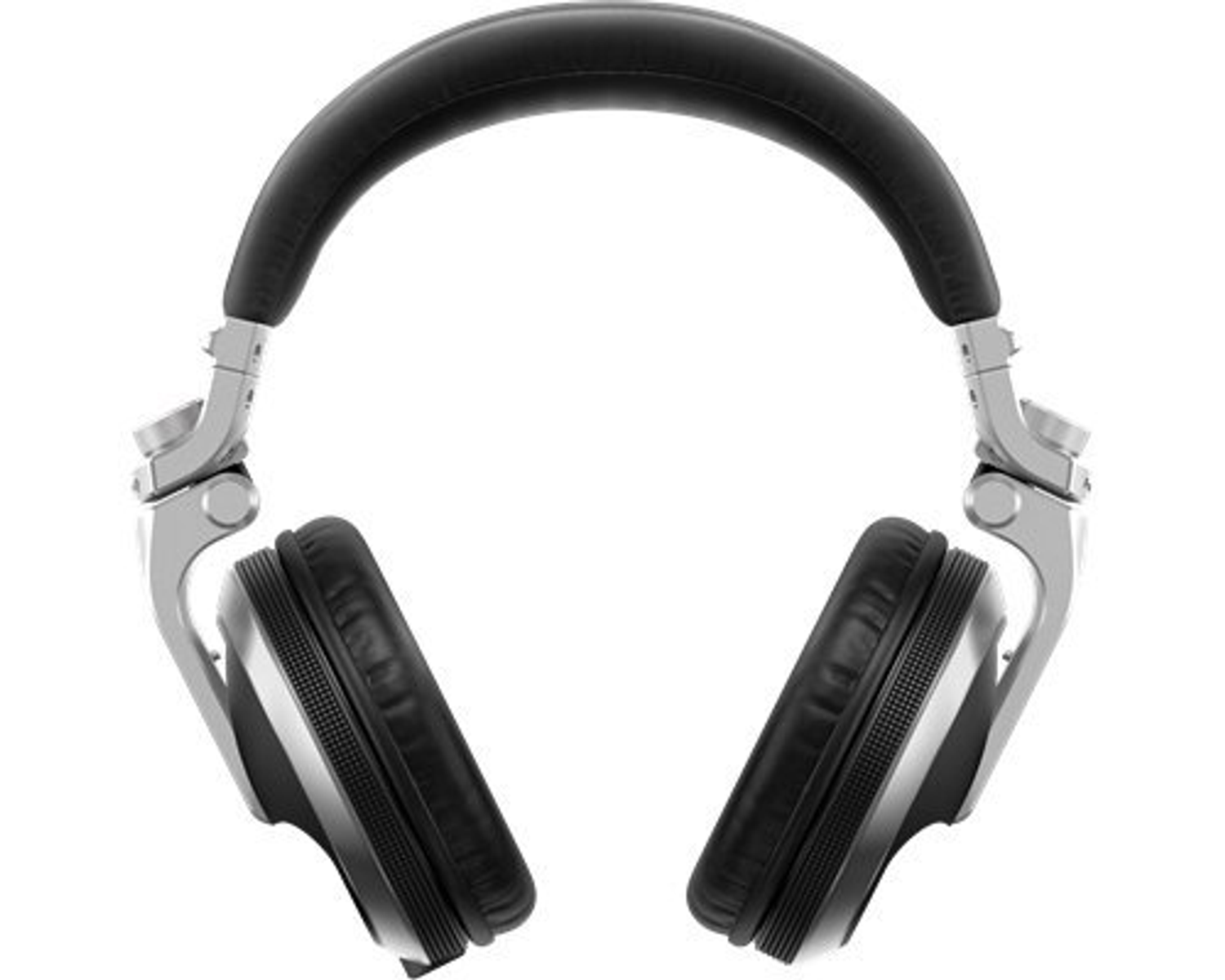 Cuffie argentate e nere. Le cuffie sono over-ear e hanno un design elegante e moderno.