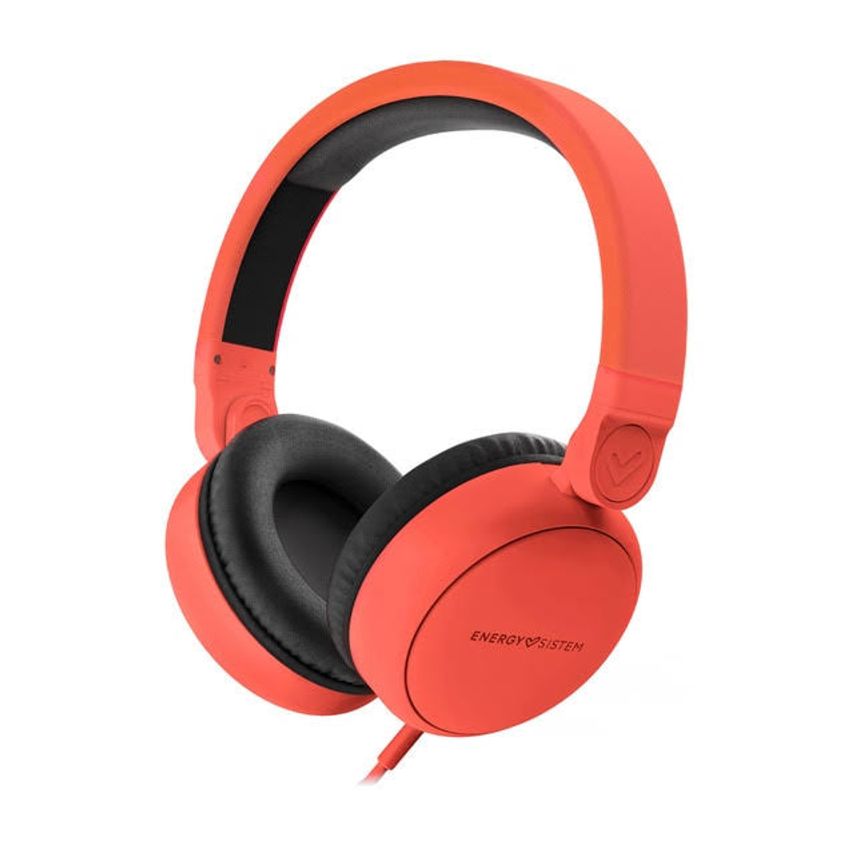 Auriculares rojos con almohadillas negras sobre fondo blanco. Se ve la marca 'Energy Sistem'.