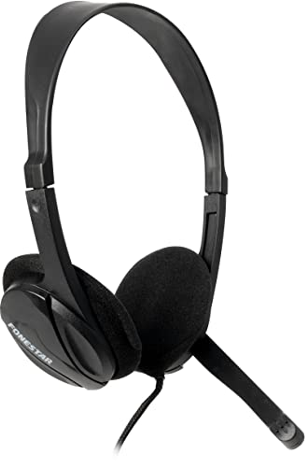 Auriculares negros con micrófono. La diadema es negra y las copas también.