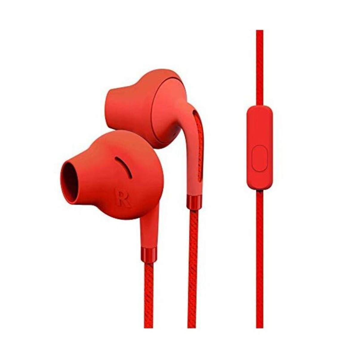 Cuffie rosse in-ear con telecomando.