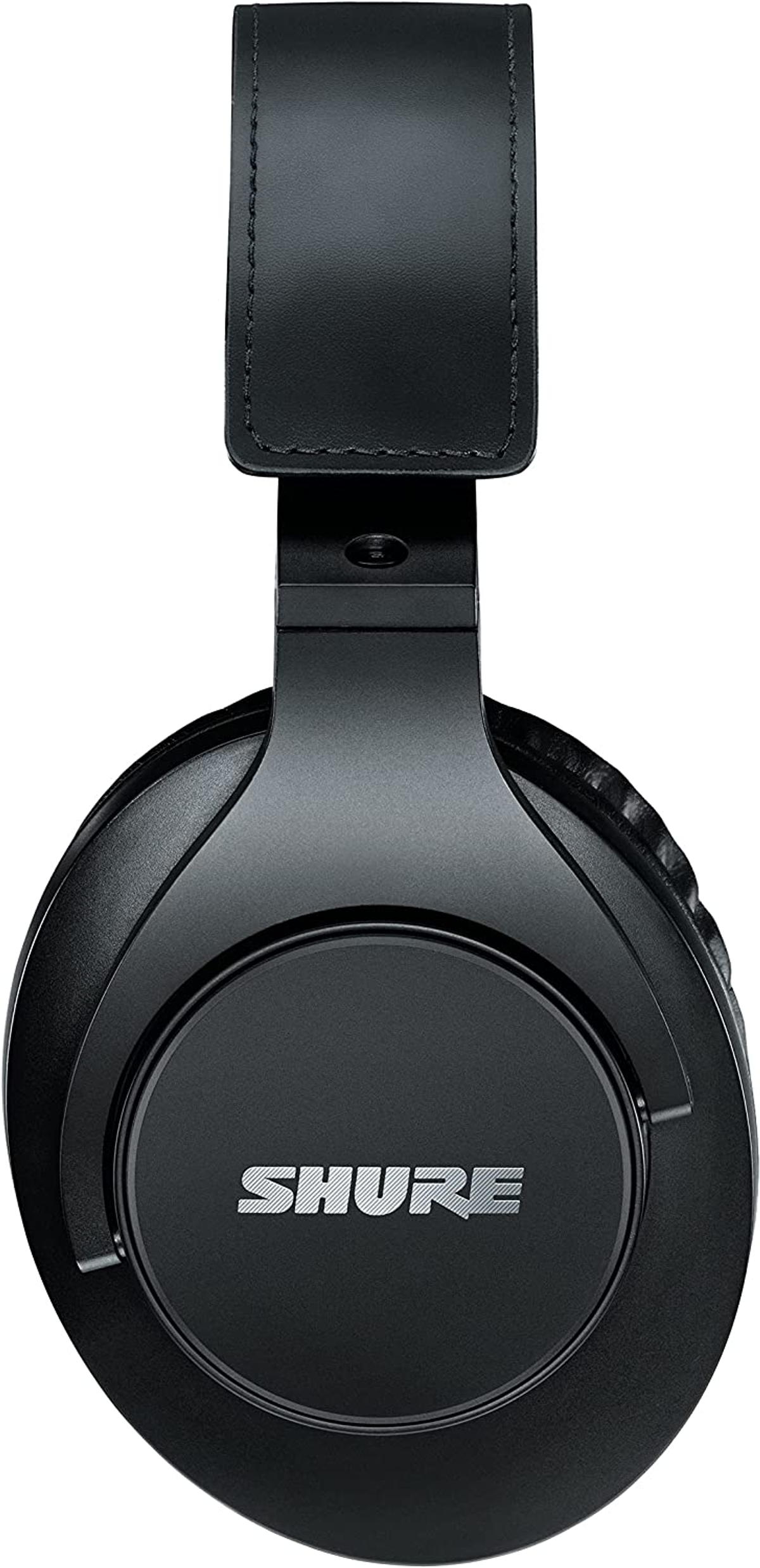 Czarne słuchawki Shure, widok z góry.