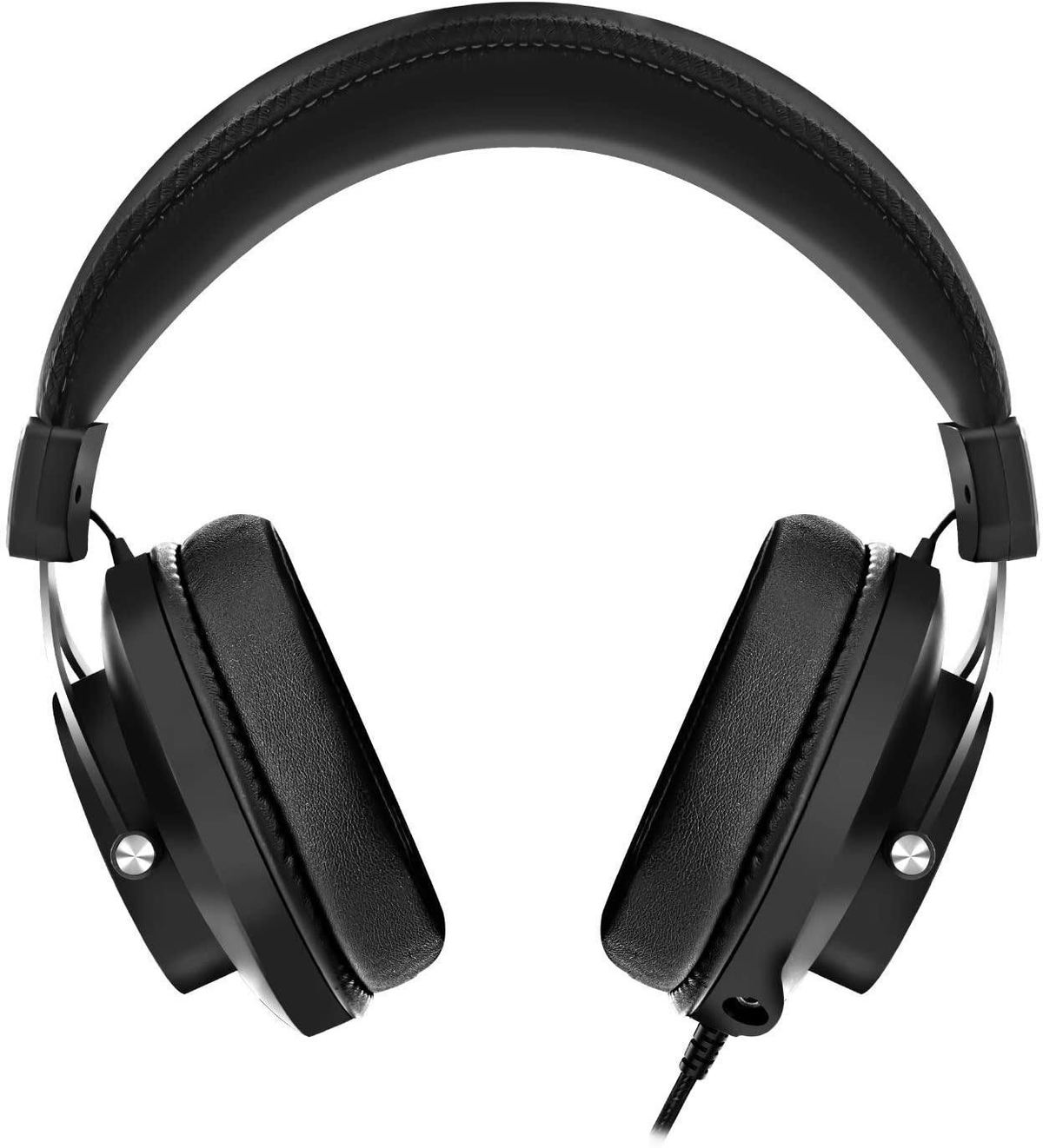 Czarne słuchawki nauszne z czarnymi nausznikami i pałąkiem. Srebrne akcenty.