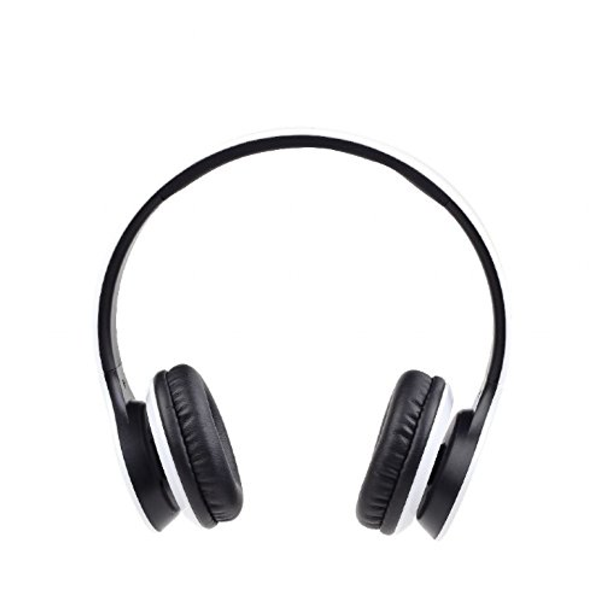 Casque circum-auriculaire blanc et noir sur fond blanc.