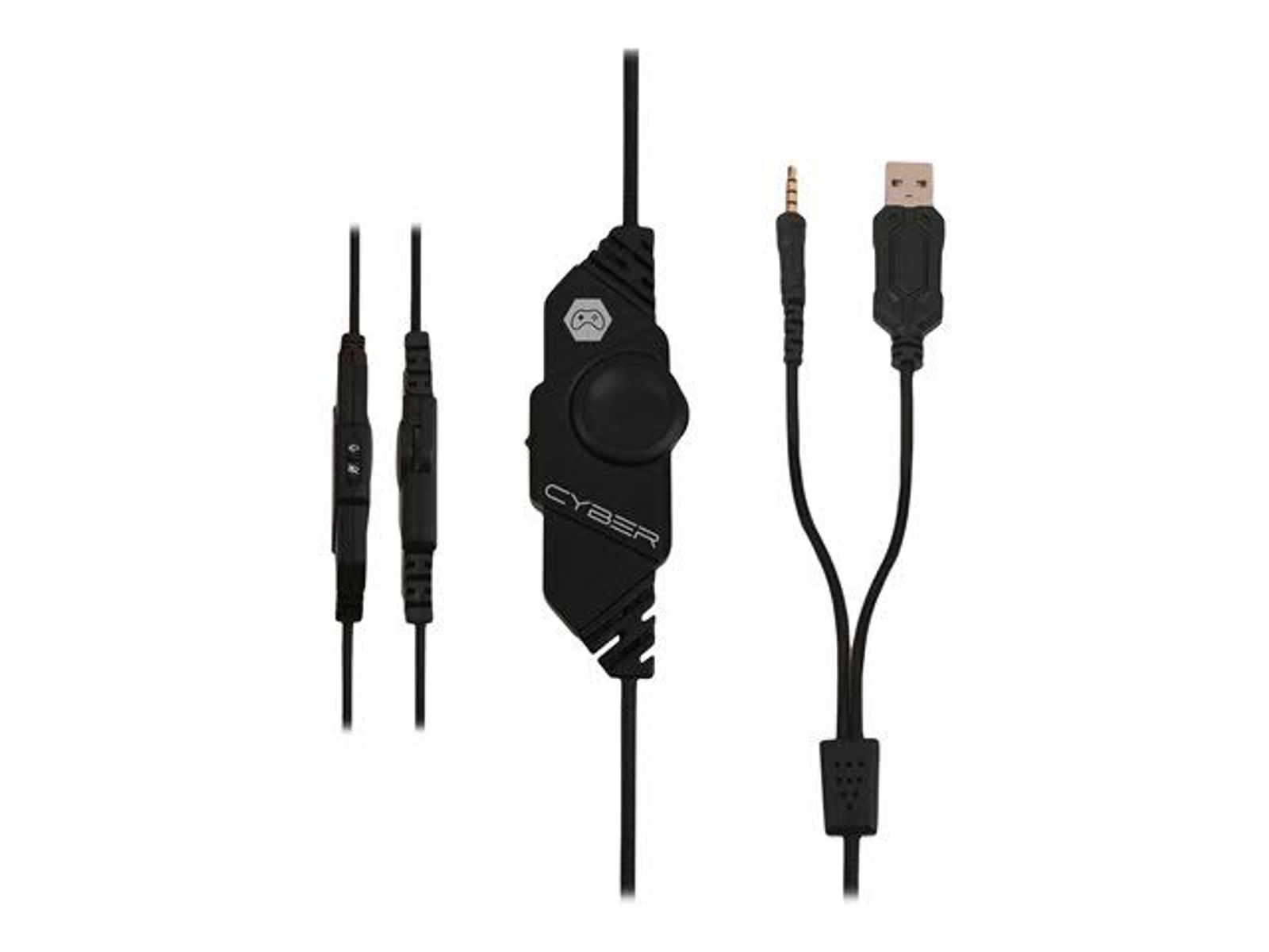 Czarne kable sterujące z przyciskami i złączami na białym tle.