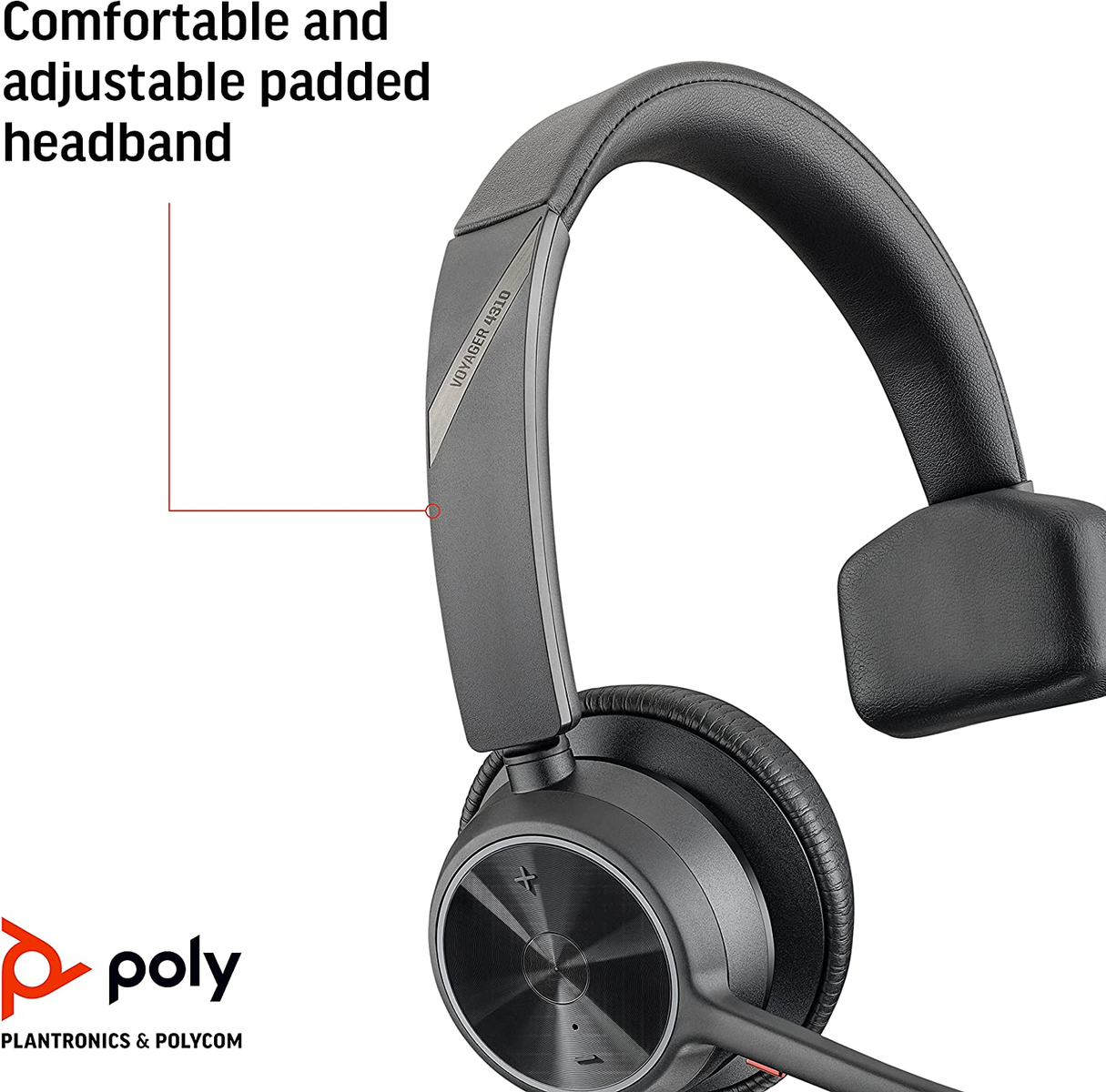 Schwarzes Headset mit gepolstertem Kopfband, mit Markenlogo und Text sichtbar. Gut beleuchtet.