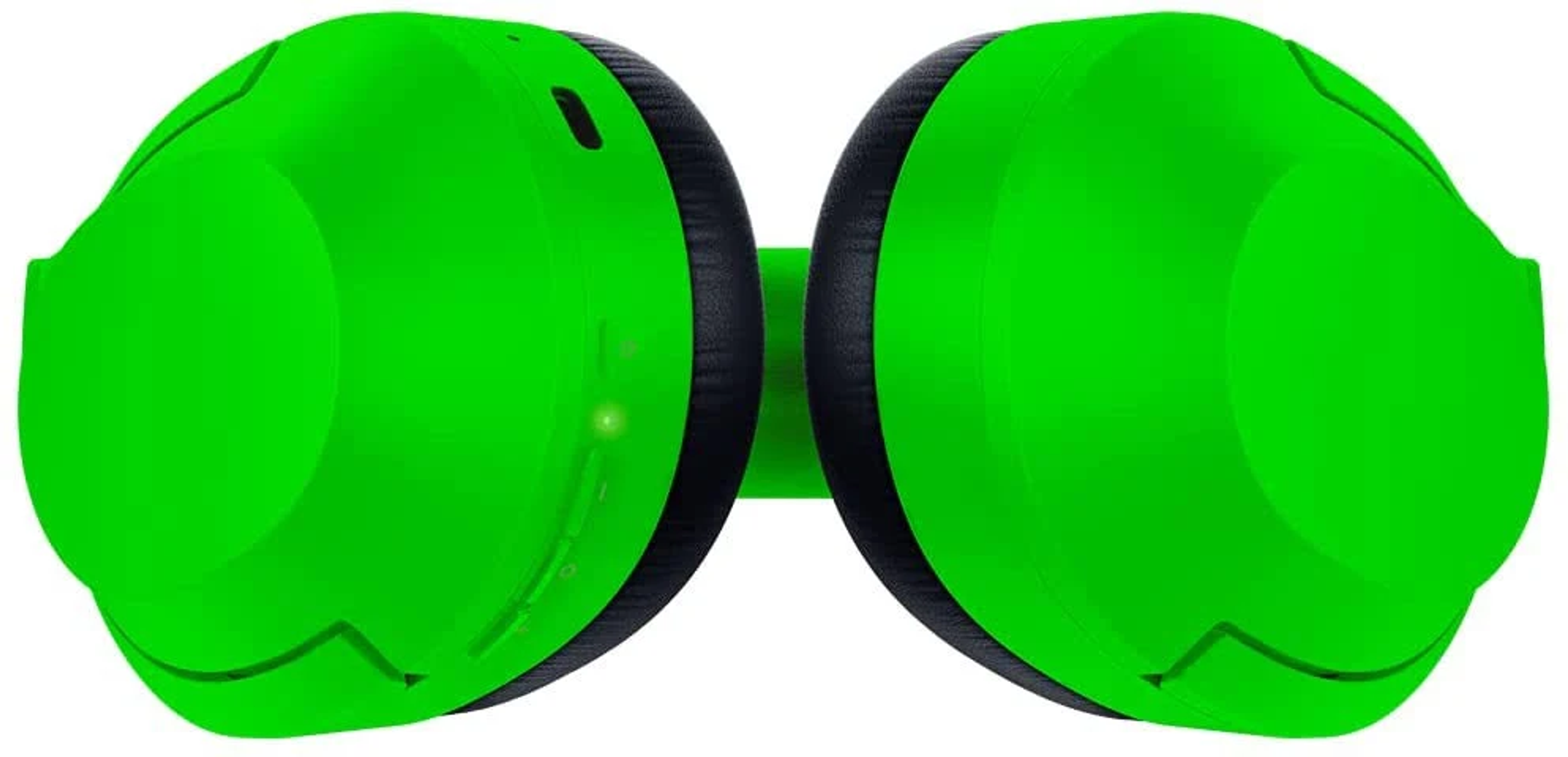 Zielone słuchawki. Okrągłe nauszniki, czarne akcenty. Izolowane na białym tle.