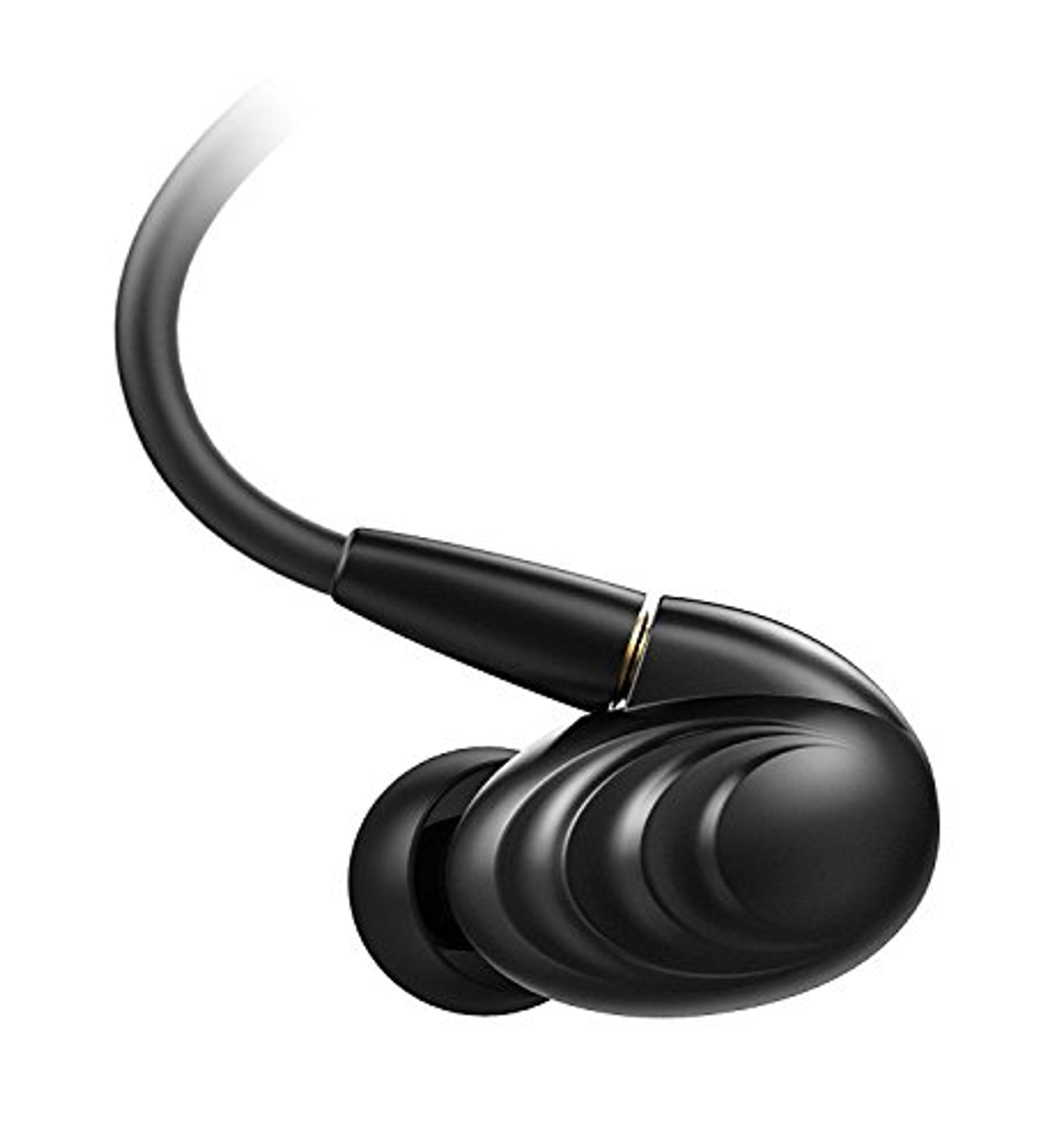 Auriculares internos negros. Diseño curvo. Color negro. Fondo blanco.
