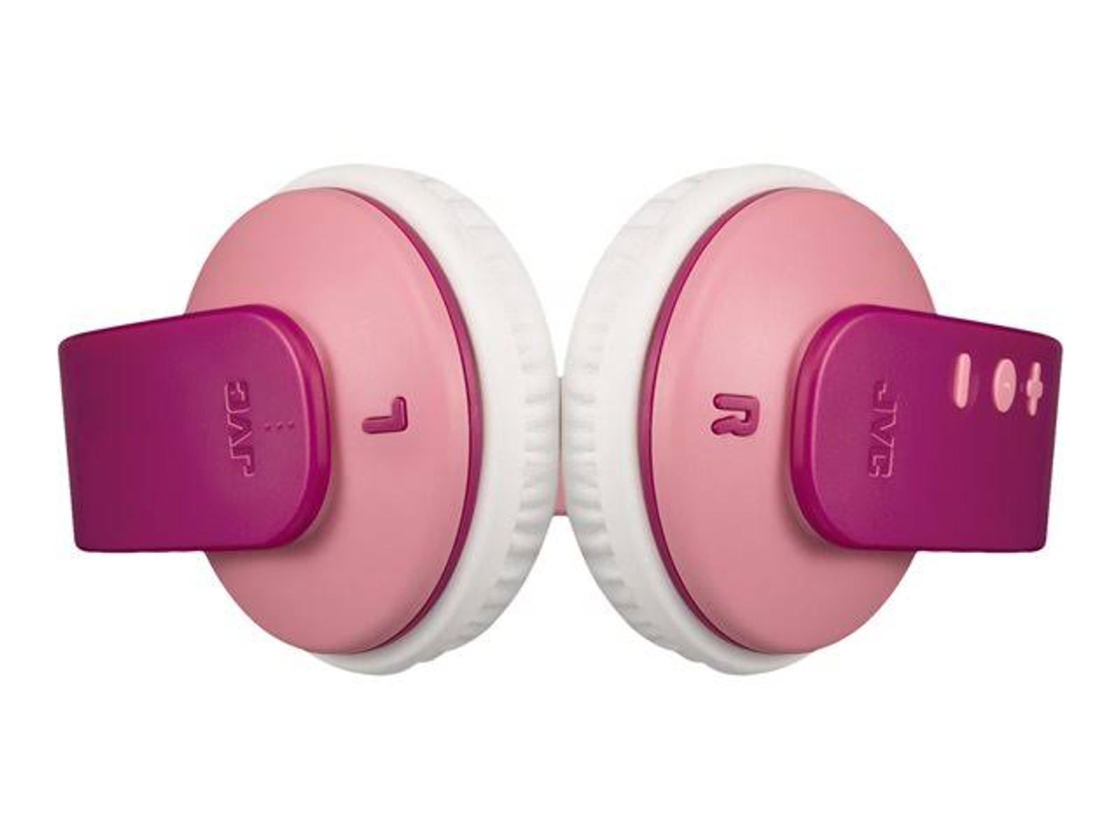 Cuffie rosa e viola, viste dall'alto, con indicazioni 'L' e 'R'.