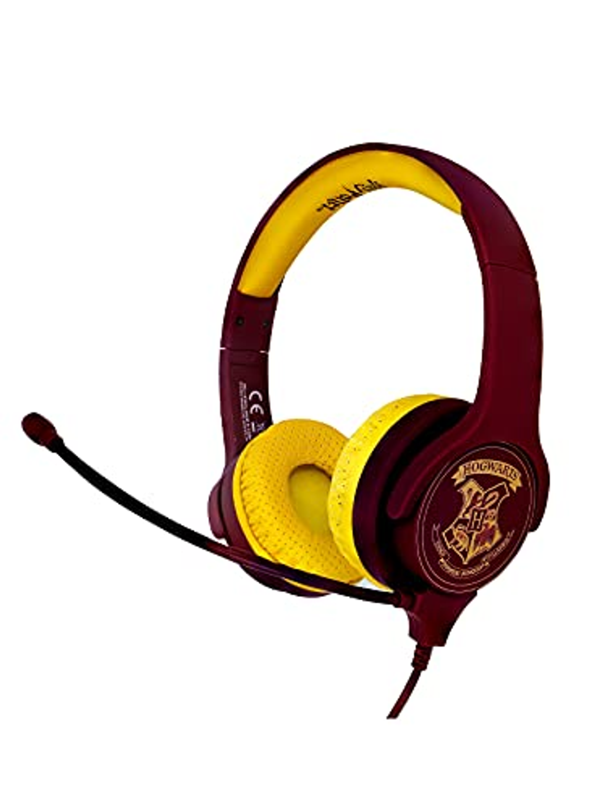 Słuchawki z motywem Harry'ego Pottera w kolorach żółtym i bordowym oraz mikrofonem.