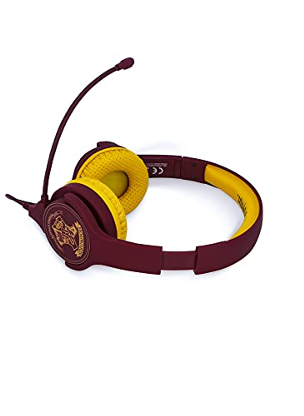 Słuchawki w kolorach bordowym i żółtym. Posiadają mikrofon i logo Harry'ego Pottera.