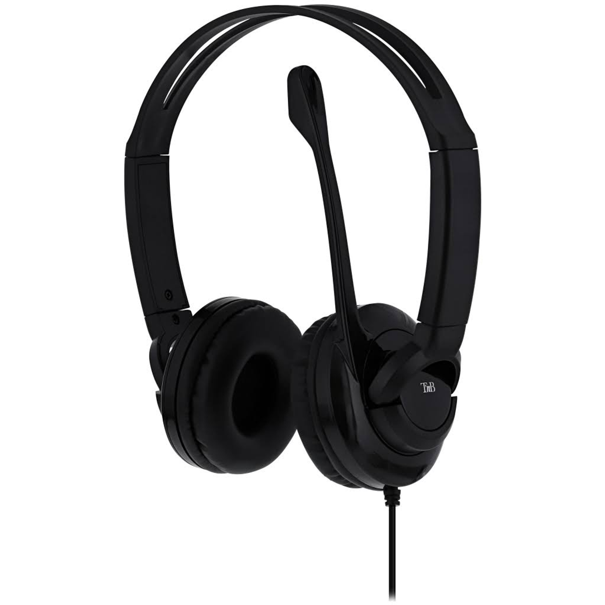 Czarne słuchawki nauszne T&B z mikrofonem na białym tle.