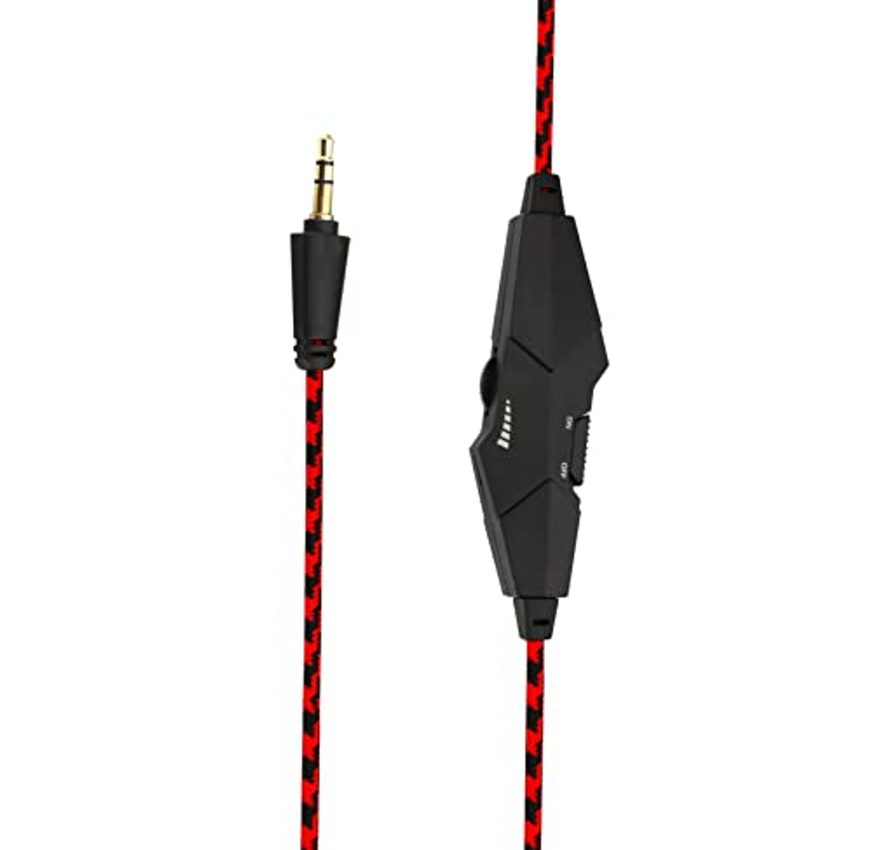 Czerwono-czarny kabel z wtyczką 3,5 mm i modułem sterowania.