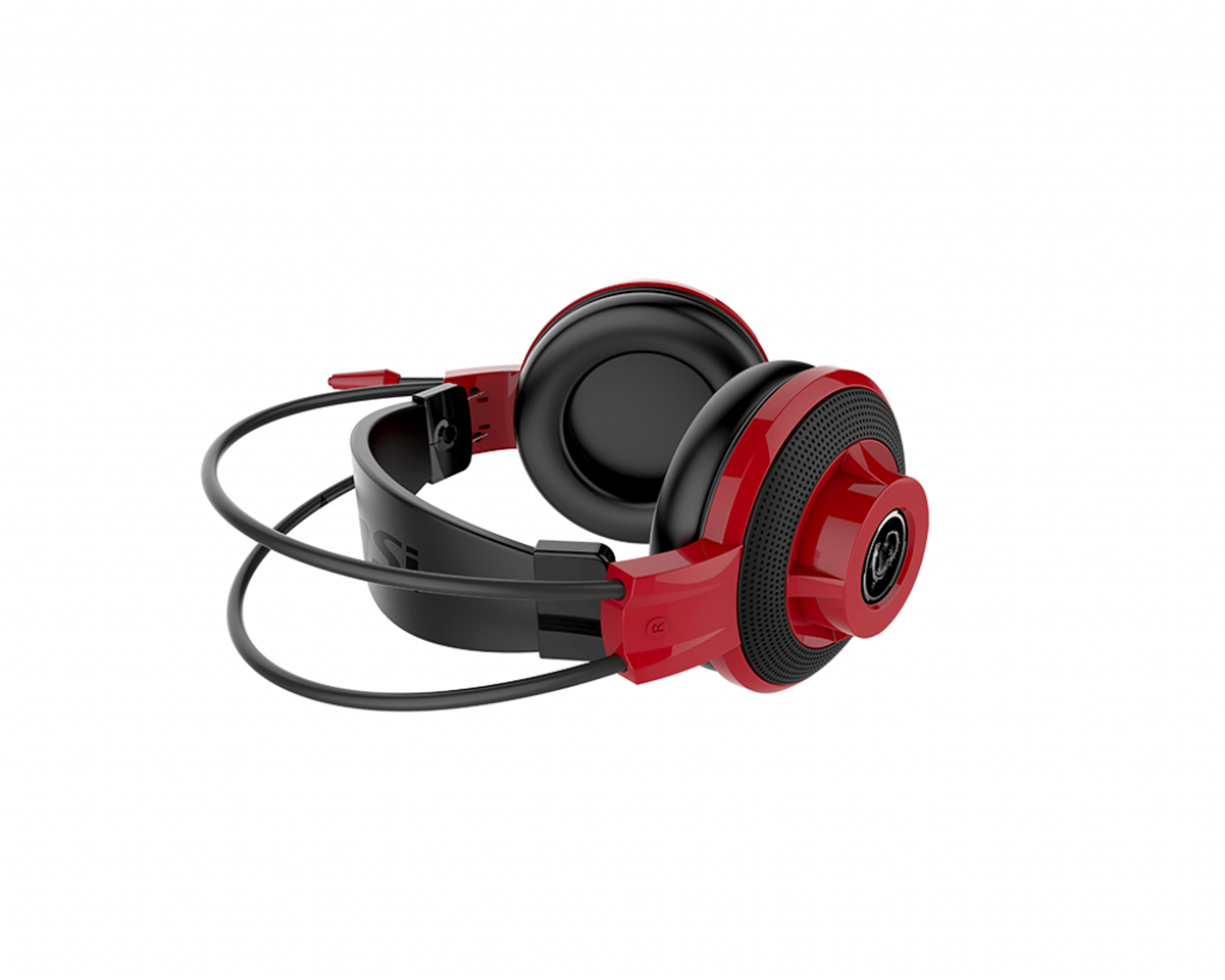 Auriculares rojos y negros. Los auriculares son rojos y la diadema negra.