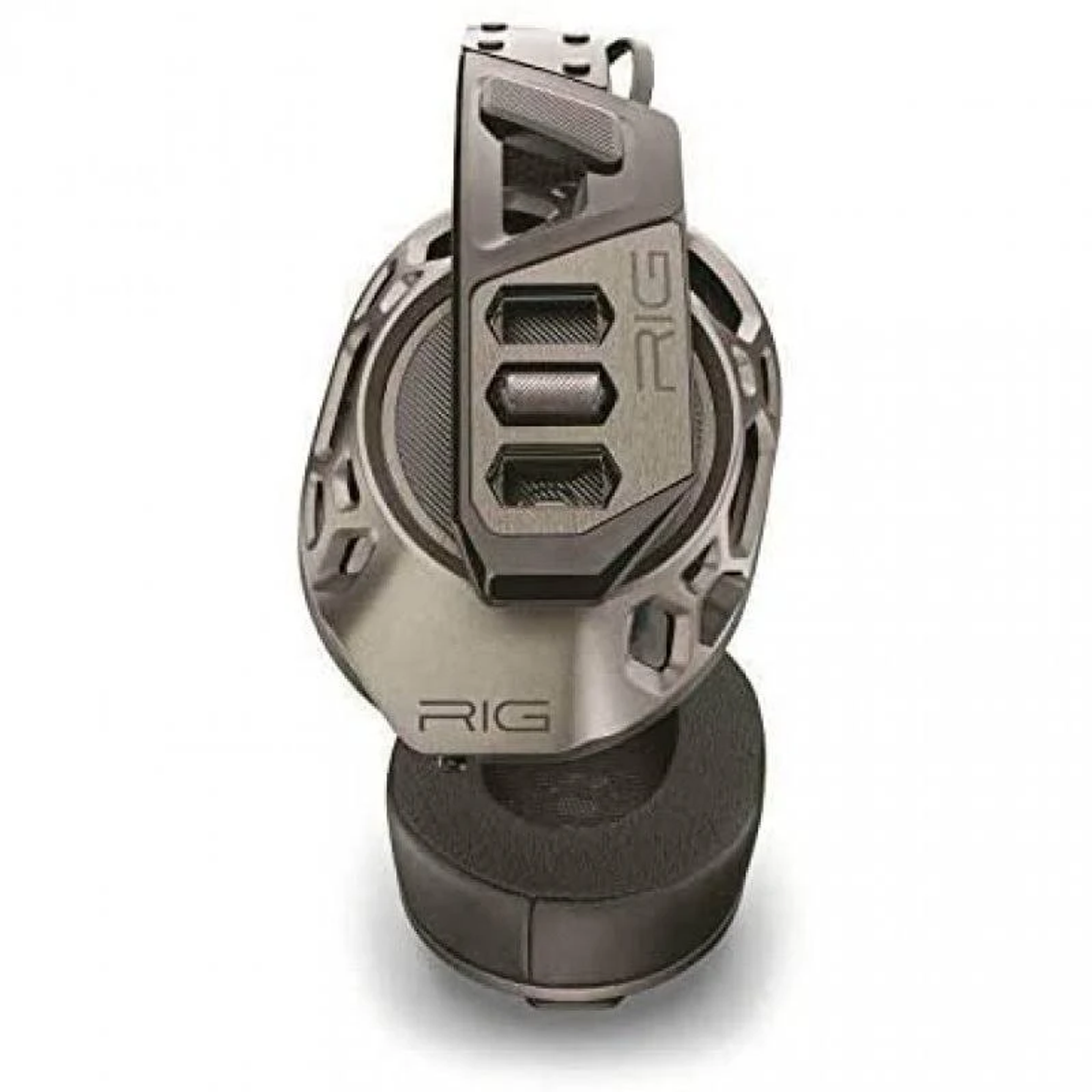 Szary i czarny zestaw słuchawkowy dla graczy ze słowem 'RIG'.