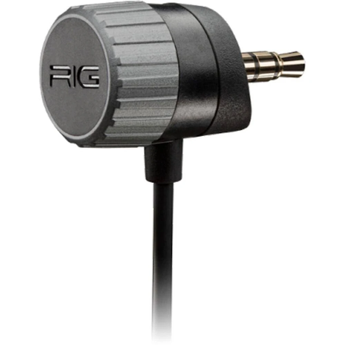 Szary i czarny adapter audio z wtyczką 3,5 mm, na białym tle.