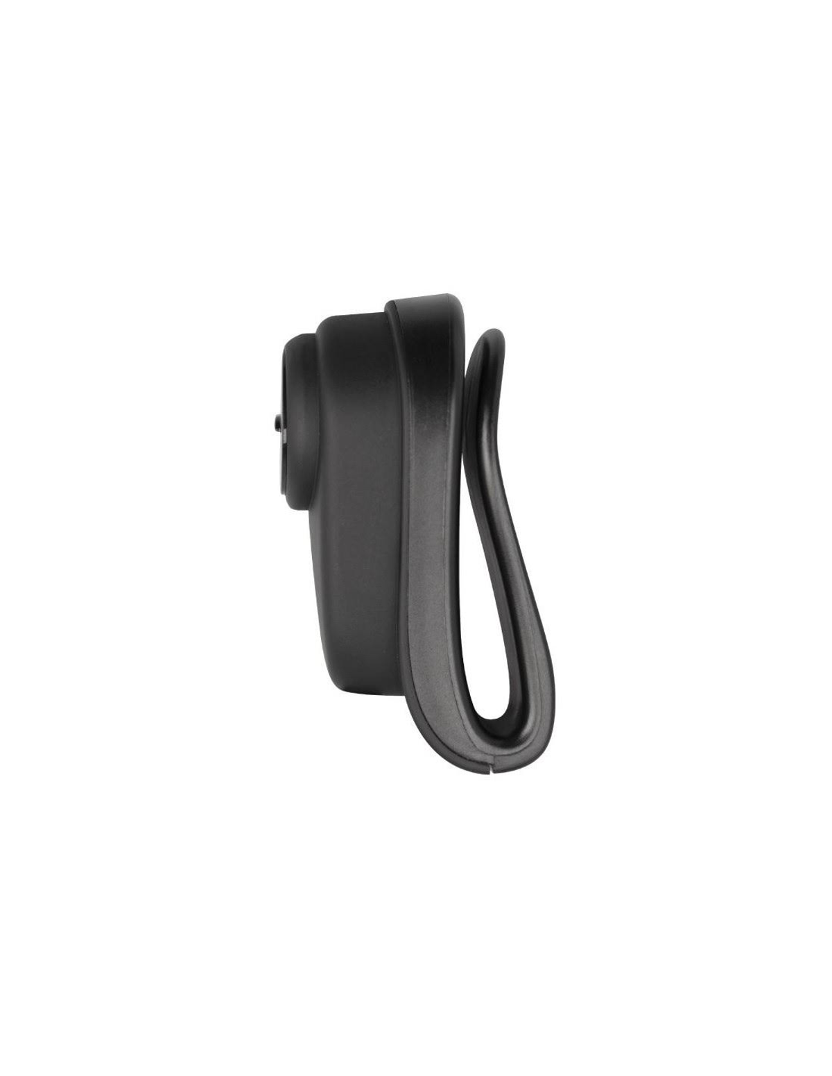 Schwarzes Clip-on-Gerät mit gebogenem Clip-Design auf der Rückseite.