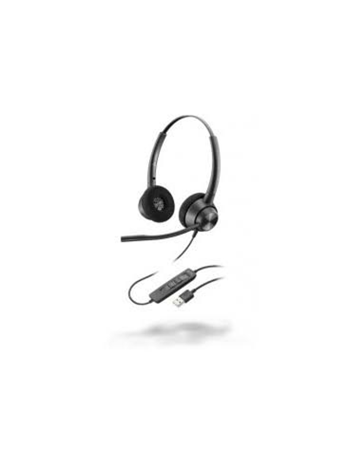 Schwarzes Headset mit Mikrofon auf weißem Hintergrund.