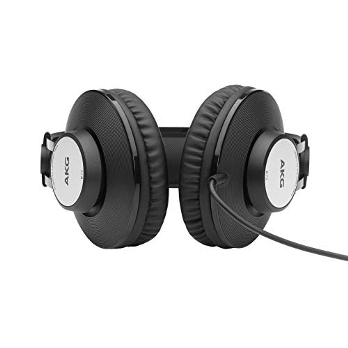 Cuffie nere con logo AKG sui padiglioni. Cavo nero.