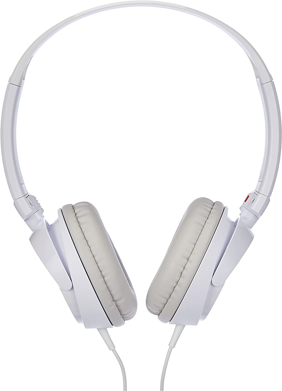 Casque blanc avec coussinets rembourrés. Le design est simple, avec une bande de connexion.