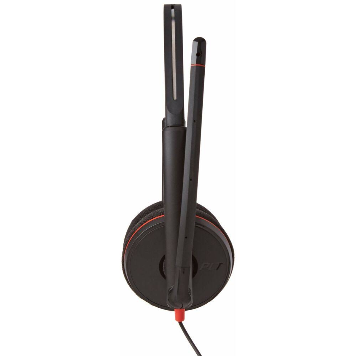 Auriculares negros con detalles rojos y micrófono de brazo.