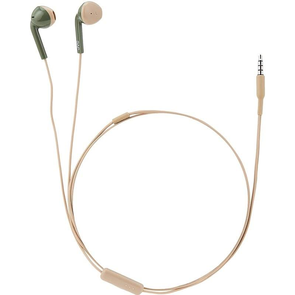 Auricolari color cachi con accenti verdi e beige. Cavo beige.