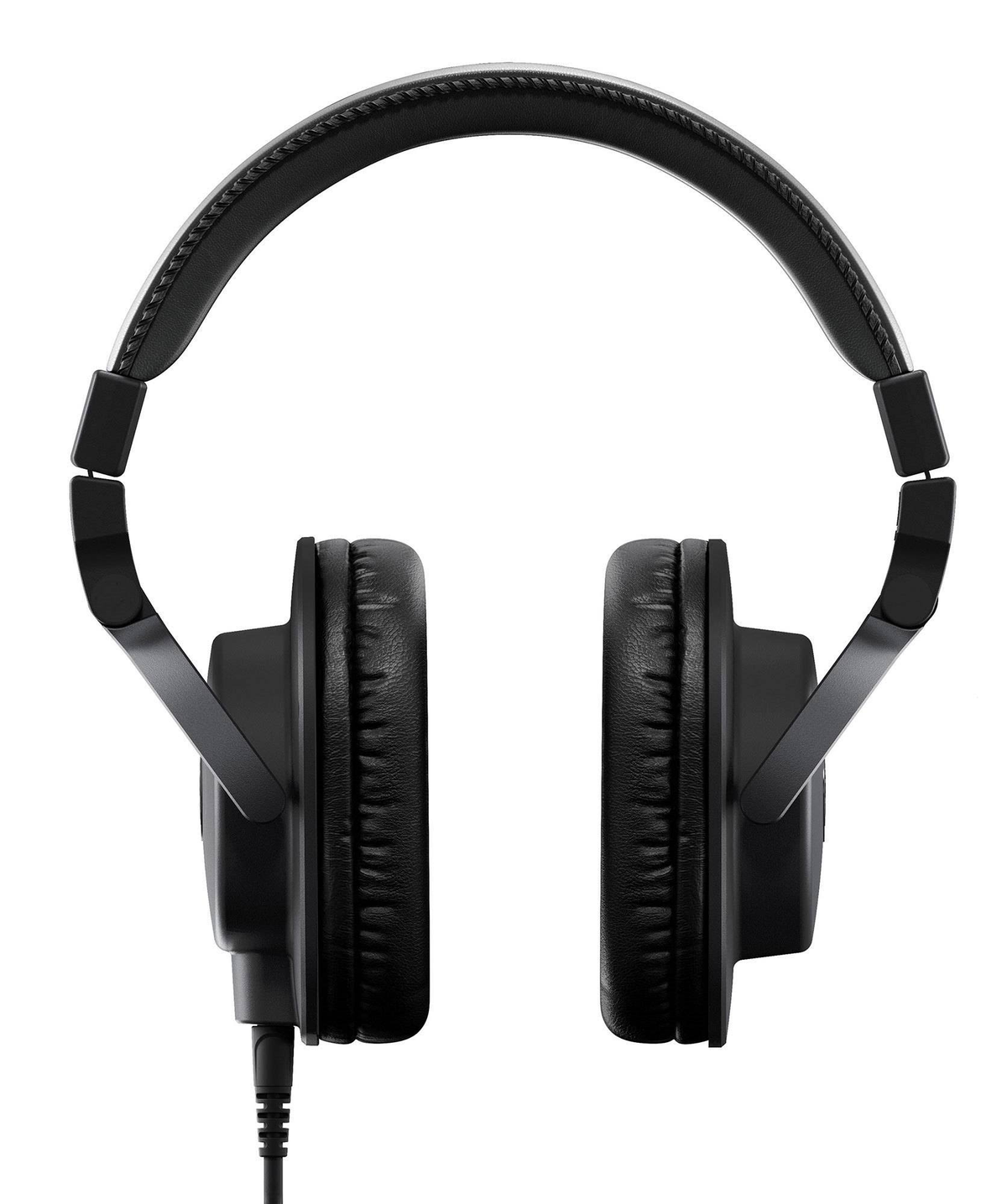 Schwarze Over-Ear-Kopfhörer mit Kabel. Das Design ist schlicht und professionell.