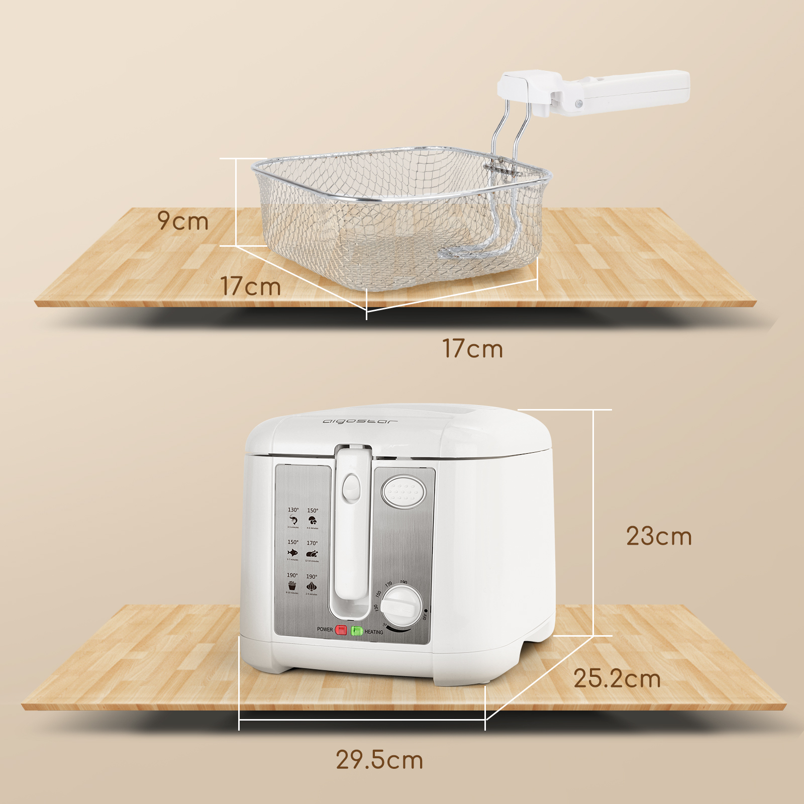 Fritteuse Watt 2.5L Sichtfenster AIGOSTAR Indra 1650 mit Weiß