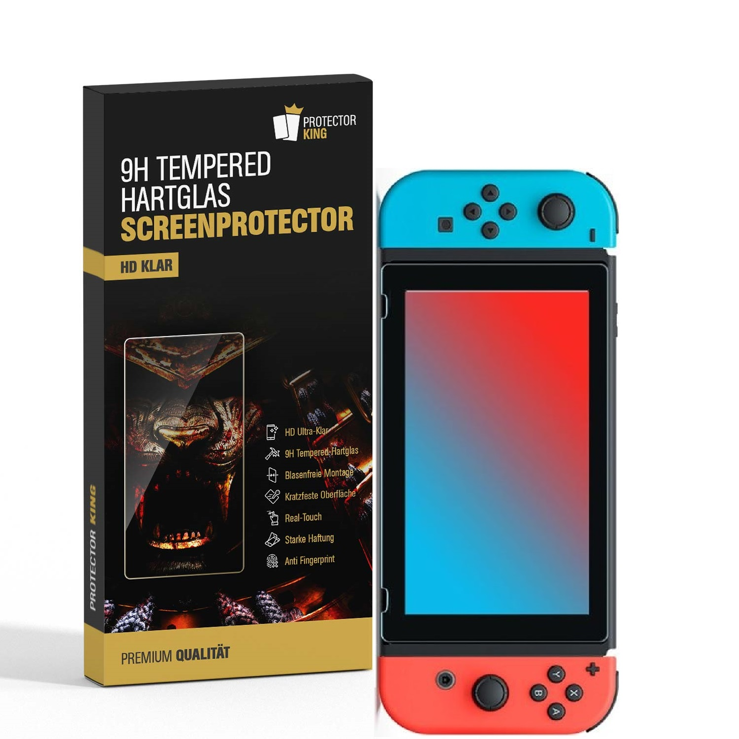 1x Displayschutzfolie(für Hartglas HD Switch) Nintendo 9H Schutzglas KLAR PROTECTORKING Tempered