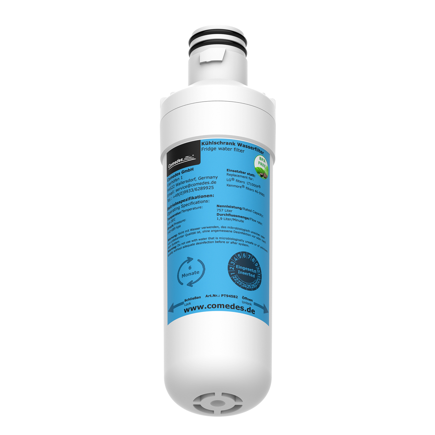 passend Filterkartusche (48 mm) 4er COMEDES Comedes & Wasserfilter für LG Kühlschränke Kenmore Set