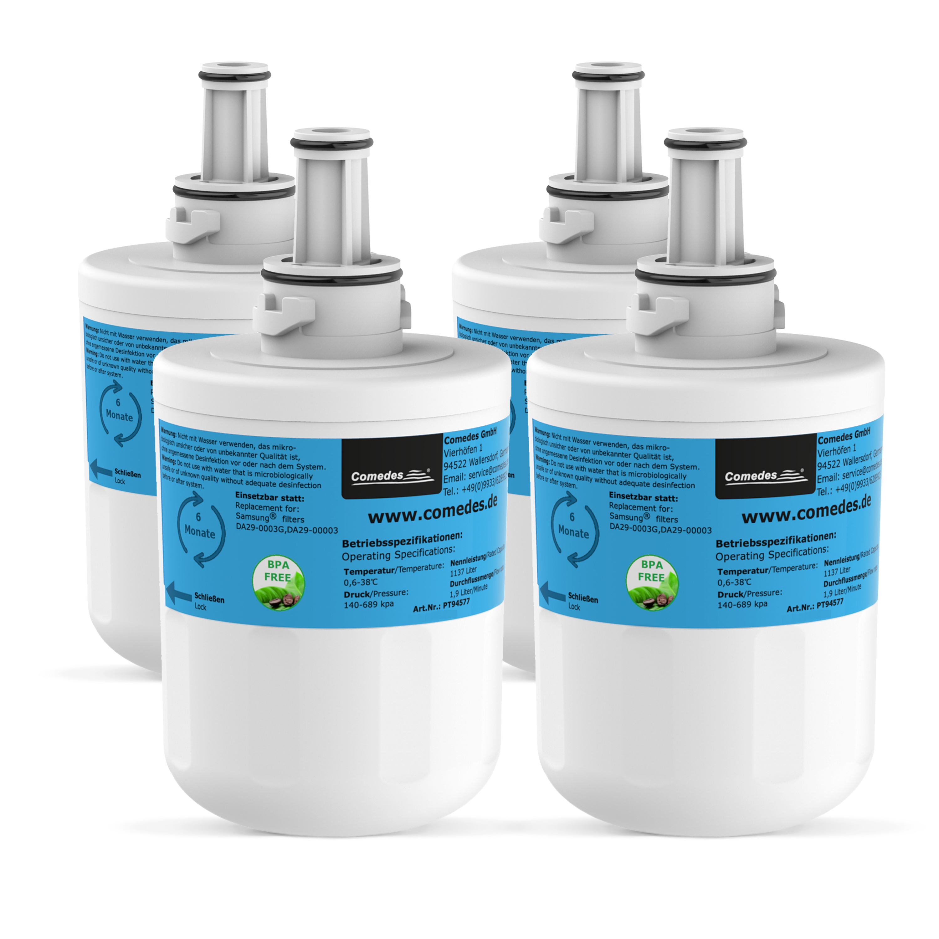 COMEDES 4er Set (78 Samsung passend für mm) Wasserfilter Kühlschränke Filterkartusche Comedes
