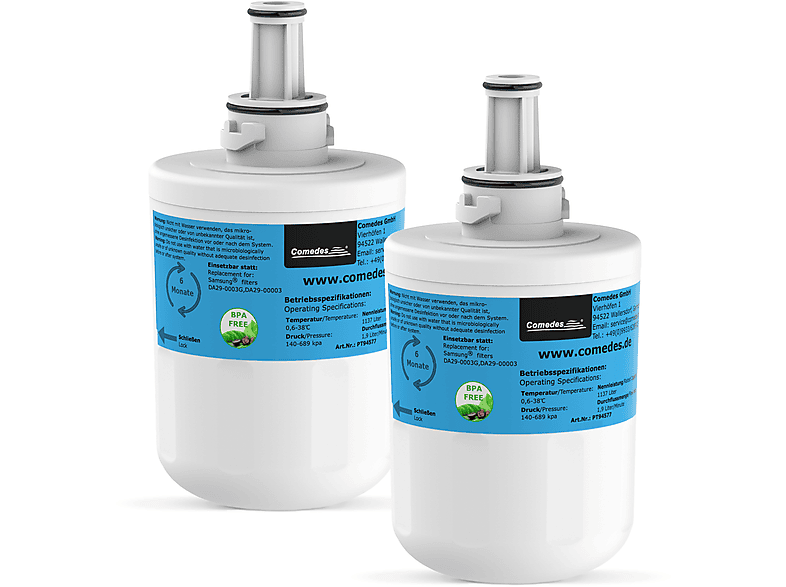 COMEDES 2 Stück Wasserfilter passend für Samsung Kühlschränke DA97-06317A Filterkartusche (78 mm)