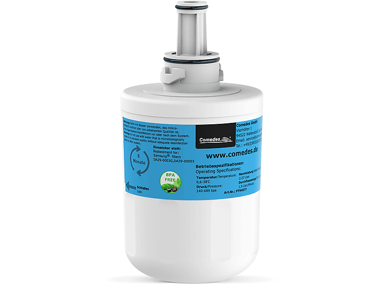 COMEDES Wasserfilter passend für Samsung Kühlschränke DA97-06317A Filterkartusche (78 mm)