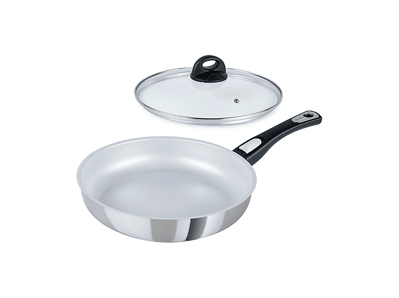 Genius Cerafit Steel braadpan 28 cm glazen deksel - ovenvaste keramische pan met krasbestendige antiaanbaklaag | inductiepan met afneembare handgreep voor alle warmtebronnen