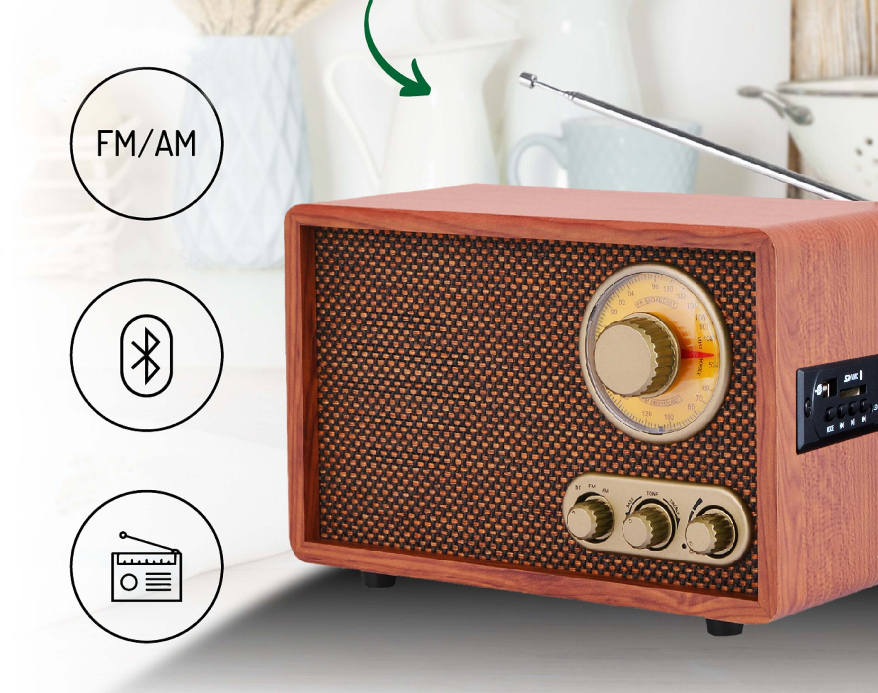 CYBERLUX CL-3080 Radio, AM, FM, Holzfarben Bluetooth