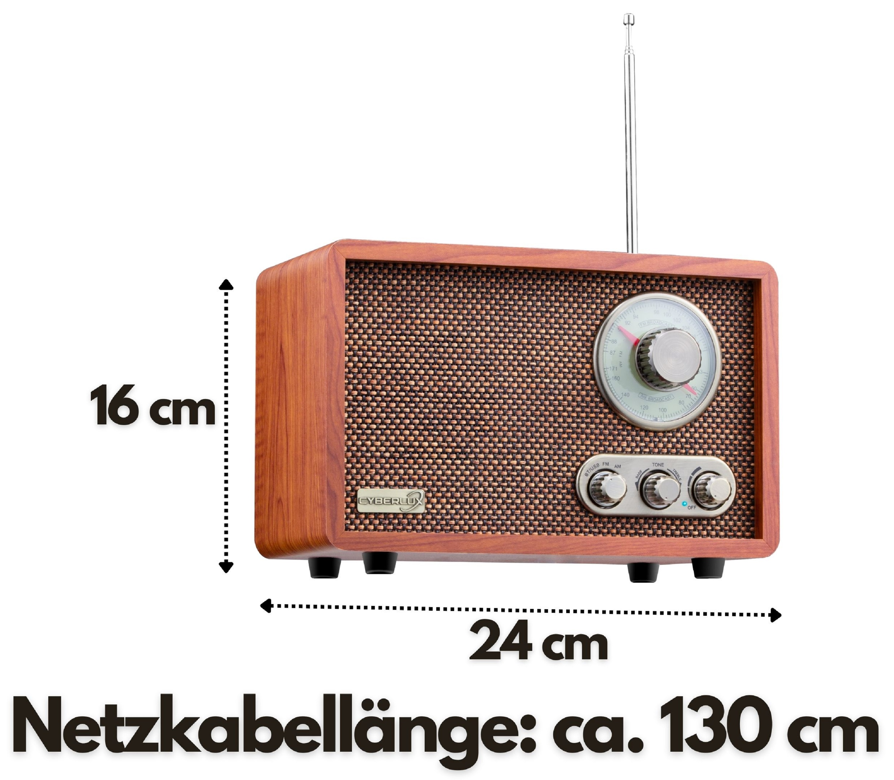 CYBERLUX CL-3080 Radio, AM, FM, Holzfarben Bluetooth